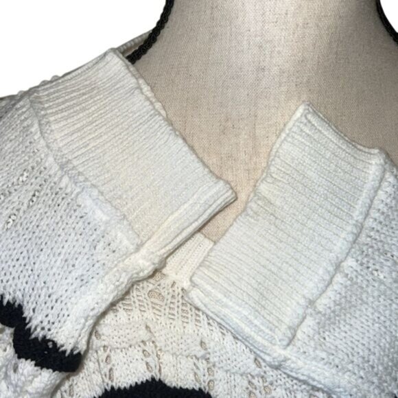 Skies Are Blue Open-Knit White & Black Striped Long Sleeve Sweater Womens Size L - Picture 6 of 13